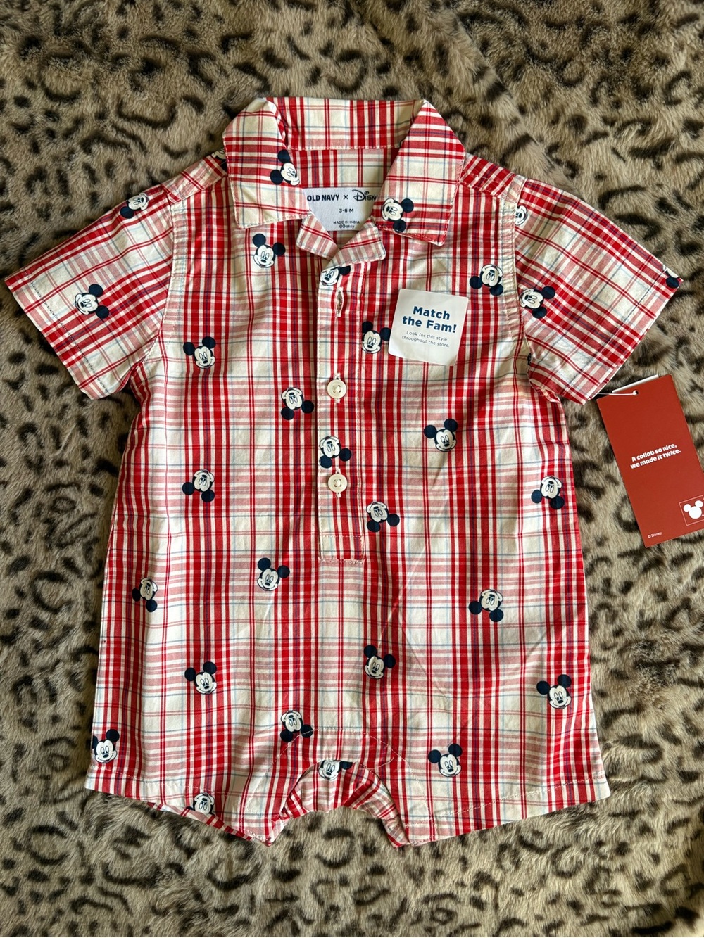 Old Navy Red and White Plaid Mickey Short Sleeve One-Piece
